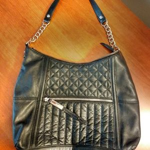 B. Makowsky Black/Gold Leather Shoulder Bag